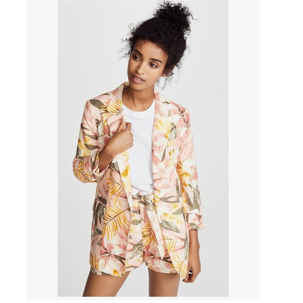 NWT Joie Kishina Floral Linen Blazer in Dusty Nude, Size 4